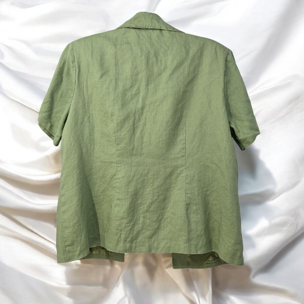 Lino USA 100% Linen Embroidered Floral Top Tank Set Scalloped Green Woman Large - Picture 7 of 13